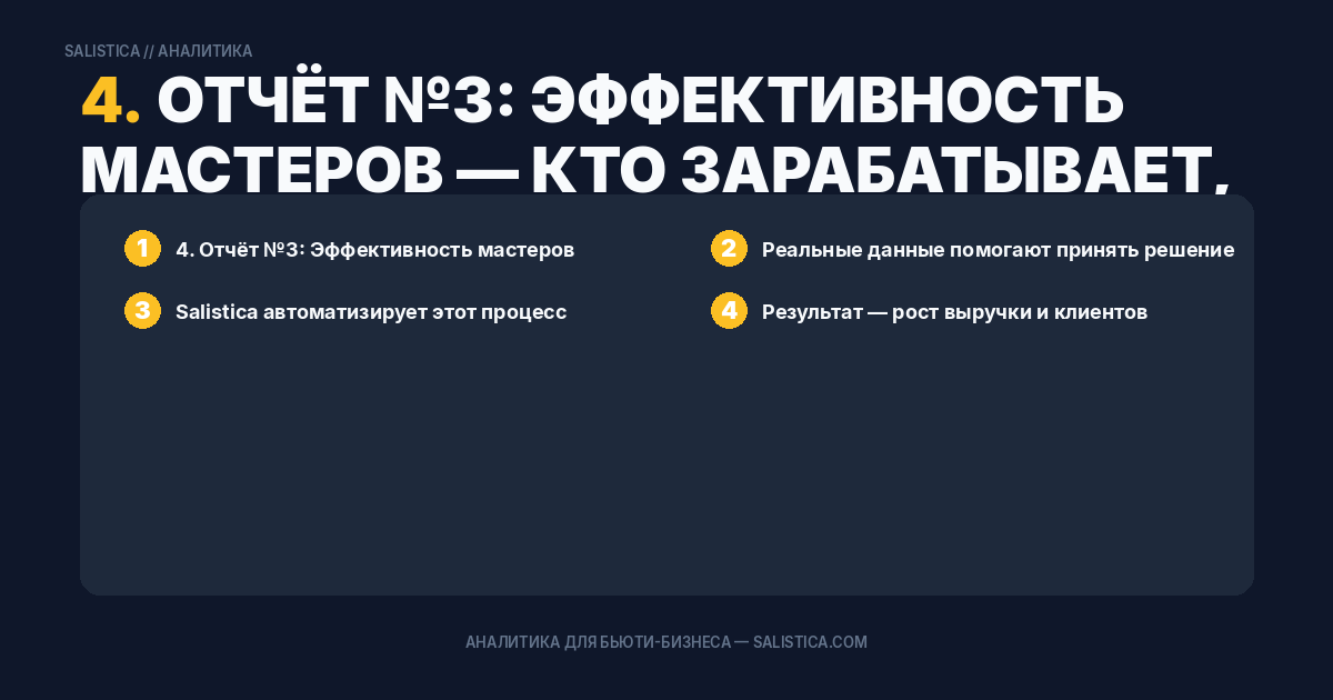 4. Отчёт №3: Эффективность мастеров — кто зарабатывает, а кто занимает кресло
